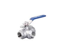 1/4" 3/8" 1/2" 1" 1-1/2" 2" Steel Three Way Ball Valve L Type T Type 304 Internal Threaded Manual Valve(T Type,1 Inch)