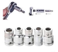 1/4 3/8 1/2 Square Drive to 1/4 Hex Socket Bit Converter Adapter for Screwdriver, Wrench Tool Set, 5PCS - Chrome Vanadium Steel, Mi