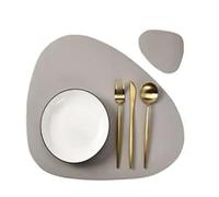 1/4/6 Sets Placemats and Coasters Oval Shaped Faux Leather Table Place Mats Kitchen Accessories Party Home Decor for Kitchen Dining Outdoor Home Decoration(Cream grey,4sets)