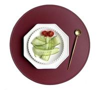 1/4/6pcs Table Mat Tableware Placemat PU Leather Heat Insulation Non-Slip Round Placemats Coaster Placemat for Dining(Y circle red,R 38CM 6pcs)