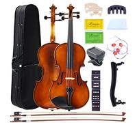 1/4 Acoustic Violin for Beginners, Full Size Solidwood Fiddle Set for Kids and Adults with Hard Case, 2 Bows, Extra Strings, Shoulder Rest, Rosin, Clip-on Tuner, Fingerboard Stickers, and Mute.