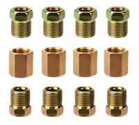 1/4 Brake Line Pressure Fittings, 12 Pieces 7/16 Inch-24 Threads Brass Brake Line Fitting Assortment for 1/4 Inch Brake Line Tube (4 Unions, 8 Nuts)