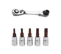 1/4" Double Ended Ratchet Wrench with 5 Hex Bits 72-Tooth Chrome Vanadium | The 72-tooth ratchet mechanism works in tight spaces, letting you switch direction with a simple thumb flick.