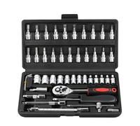 1/4" Drive Car Repair Tool Kit With Case 46Pcs Spanner Socket Ratchet Wrench Set