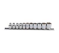 1/4" Drive Low Profile Metric Sockets 5mm - 14mm 11pcs 12 Sided Bi-Hex On Rail