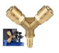 1/4 Inch 3-Way Compressed Air Distributor, Brass Nickel-Plated Y Connector Fitting with Quick Coupling for Pneumatic Systems, Workshops and Industrial Use