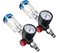 1/4 Inch Air Adjusting Regulator Valve with Pressure Gauge and Water Trap Filter, 2 Packs, Oil Separator Water Pressure Regulator Air Compressor Regulator for Air Spray Paint Gun Air Pressure Cleaner