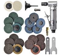 TOOLPEAK 1/4 inch angle air die grinder with 22 pcs 2-inch roll lock sanding discs, polished color angle pneumatic die grinder, air die grinder kit