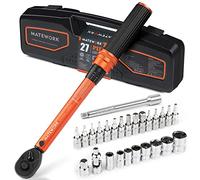 1/4 Inch Drive Click Torque Wrench, 27 PCS Bike Torque Wrench Set Double Scale (1-25Nm/8.9-221.3lb.in), 0.1Nm High Precision with Bit Sockets, 3/8 Adapter, Extension Bar, for Bicycle Maintenance