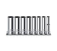 1/4 Inch Drive Socket Set - 8 Piece Metric 12-Point Deep Socket Set (6mm, 7mm, 8mm, 9mm, 10mm, 11mm, 12mm, 13mm)- Chrome Vanadium Steel with Sturdy Holder - 50BV30
