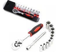 1/4”Inch Socket Set,Ratchet Socket Wrench Set,Mechanic Tool Kit and Sockets Set,with Quick Release Reversible Ratchet Handle and Extension Bar for Craftsman, Mechanics, Repair(12Pcs)