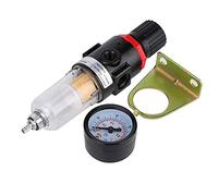 1/4 NPT Compressor Filter Regulator with Gauge, Moisture Trap Separator & Pressure Valve for Pneumatic Tools, Spray Paint, Breathbrush System, Aluminum & Plastic, Auto Drain Kit