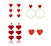 1-4 Pairs Valentines Day Earrings Love Heart Drop Dangle Earrings Unique Red Enamel Love Heart Dangle Earrings Colorful Love Earrings Valentine's Day Jewelry Gift for Women Girls, Metal, No Gemstone