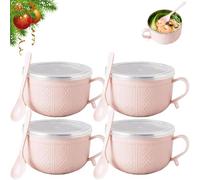 1/4 PCS 25-Oz Mug Meals with/Lid-Its, 2026 New Mug Meals with Lids, Ideal Christmas, Holiday Winter Mug Set, Large Soup Mugs with Plates for Coffee, Stews (Pink*4)