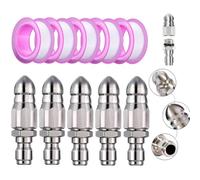 1/4" Quick Connect Stainless Nozzle Set, Rotating Button Stainless Steel Sewer Nose Jet, Mini Drain Cleaning Accessories for Pressure Washers, One Front Nozzle, Six Rear Nozzles(5pcs)