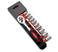 1/4'' Ratchet Socket Wrench Set, Drive Socket Set with 10 Sockets 4-13mm Mechanic Tool Kit and Sockets Set, Quick Released Ratchet Handle and Extension Bar (One Size 12Pcs)