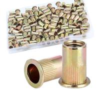 1/4 Rivet Nut, 115Pcs Carbon Steel Zinc Rivet Nuts 1/4-20, 1/4 20 Threaded Insert Rivnut, 1/4 UNC Rivets Nutsert, Flat Head 1/4 x 20 RIV Nuts