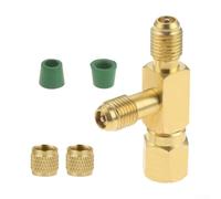 1/4" SAE Quick Connect Tee Adapter, Brass Valve Core Tee with Rotary Connector for Refrigeration and HVAC, Compatible with Manifold Hose and Service Port