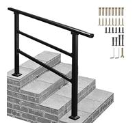1-4 Steps Outdoor Handrail, Galvanized Steel Stairs Hand Rails for Cement Concrete or Wooden Steps, Floor Mounted Adjustable Non-Slip Porch Guardrail - Black(C,100cm/40inch)