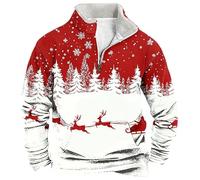 1/4 Zip Christmas Jumpers for Men UK Long Sleeve Stand Collar Sweatshirt Xmas Tree Reindeer Snowflakes 3D Printed Novelty Nordic Christmas Pullover Tops Funny Xmas Warm Cosy Sweaters