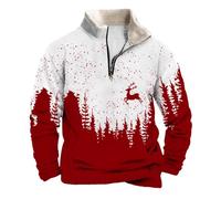 1/4 Zip Christmas Jumpers for Men UK Long Sleeve Stand Collar Sweatshirt Xmas Tree Reindeer Snowflakes 3D Printed Novelty Nordic Christmas Pullover Tops Funny Xmas Warm Cosy Sweaters