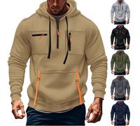 1/4 Zip Hoodie Jumper for Men Cargo Hooded Sweatshirt Fleece Lined Pullover Long Sleeve Sweater Windproof Jacket Quarter Zip Sweatshirts Windbeaker Tactical Coat Casual Thermal Workwear Sports