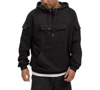 1/4 Zip Hoodies For Men, Military Jacket Tactical Combat Pullover Solid Color Half Zip Hooded Sweatshirts Multi Pockets Gym Hoodies Work Wear Outdoor Sportwear Casual Exercise Running Sport Hoody Top