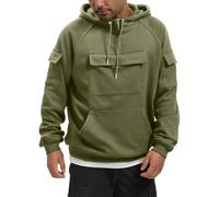 1/4 Zip Hoodies For Men, Military Jacket Tactical Combat Pullover Solid Color Half Zip Hooded Sweatshirts Multi Pockets Gym Hoodies Work Wear Outdoor Sportwear Casual Exercise Running Sport Hoody Top