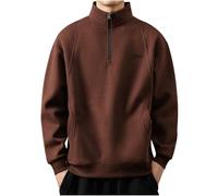 1/4 Zip Jumper Mens Stand Collar Pullover Casual Long Sleeve Sweatshirt Plain Jumpers Oversized Half Zip Sweatshirts Sports Golf Sweater with Pockets Warm Plus Size Tops, UK Size M-5XL Coffee