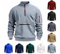 1/4 Zip Pullover Jumper, Sporty Half Zip Sweatshirt for Men Casual Sweatshirts with Zip Pockets on Chest & Arm Comfortable Lightweight Top for Autumn Winter Gym Outdoor Sports Streetwear Outfits Red