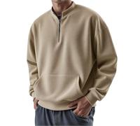 1/4 Zip Pullover Men's Long Sleeve Casual Shirts Without Hood Sweatshirts with Zip and Kangaroo Pocket Men's Long Sleeve Shirts Loose Fit Autumn Work Jumper with Stand-Up Collar Plain Jumper, khaki