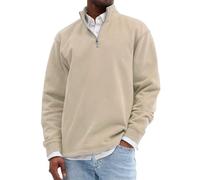 1/4 Zip Sweatshirt Mens, Loose Fit Casual Pullover Half Zip Sweatshirts Stand Collar Long Sleeve Sweatshirt Plain Soft Work Jumper Tops Solid Color Lightweight Casual Sweatshirts Sweatshirt Khaki