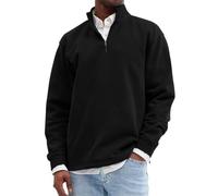 1/4 Zip Sweatshirt Mens, Loose Fit Casual Pullover Half Zip Sweatshirts Stand Collar Long Sleeve Sweatshirt Plain Soft Work Jumper Tops Solid Color Lightweight Casual Sweatshirts Sweatshirt Black