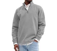 1/4 Zip Sweatshirt Mens, Loose Fit Casual Pullover Half Zip Sweatshirts Stand Collar Long Sleeve Sweatshirt Plain Soft Work Jumper Tops Solid Color Lightweight Casual Sweatshirts Sweatshirt Grey