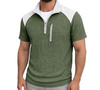 1/4 Zip Waffle Polo Shirts for Men Short Sleeve Plain Tops, Trendy Lapel Collar Pullover Premium Soft Wear Breathable Durable Sport Costume for Indoor Outdoor Activity (Blackish Green, XXL)