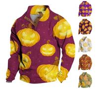 1/4 Zipped Sweater Men Men Jack O Lantern Hoodie Holiday Theme Pullovers Long Sleeve Sweatshirt With Elbow Patches Sweaters Winter Thick Pullovers Loose Fit Jumpers Stand Collar Sweatshirts
