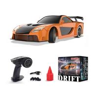 1/43 2.4G RC Electric Mini Racing Drift Car Model with Lights Kit, 4WD High Simulation Car Shell, USB Rechargeable, with 8 Traffic Cones and Extra Drift Tires for RC Enthusiasts, Kuroma Orange-Gyro