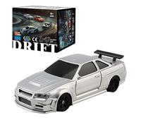 1/43 2.4G RC Electric Mini Racing Drift Car Model with Lights Kit, 4WD High Simulation Car Shell, USB Rechargeable, with 8 Traffic Cones and Extra Drift Tires for RC Enthusiasts, Silver-Gyro