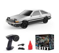 1/43 2.4G RC Electric Mini Racing Drift Car Model with Lights Kit, 4WD High Simulation Car Shell, USB Rechargeable, with 8 Traffic Cones and Extra Drift Tires for RC Enthusiasts, White & Black-Gyro