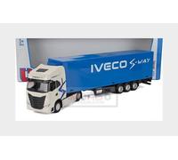 Bburago - IVECO S-Way Truck with Trailer 1:43, White and Blue Diecast Vehicle, Detailed Static Model with Trailer, Officially Licensed by IVECO, Recommended Age 3+ Years
