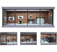 1/43 Diorama Garage Model, LED Lighting Diecast Model Car Display Case, Parking Lot Scene Model Toy, Car Model Display Box, Display Storage, Building Model(Red Brick)
