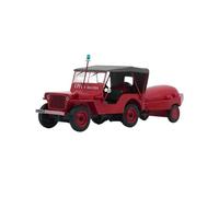 1:43 For Willys Jeep Trailer Pump French Fire Engine Alloy Car Model Collectible Souvenir Display Mini Replica Toys