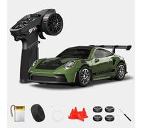 1:43 RC Drift Car, 2.4G Full Proportional 4WD Alloy 20KM/H High Speed RC Racing Car with Gyro, Silent Bearings, Adjustable Speed & Lighting(Q9/Dark Green/D43-01)