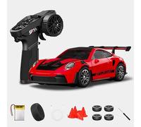 1:43 RC Drift Car, 2.4G Full Proportional 4WD Alloy 20KM/H High Speed RC Racing Car with Gyro, Silent Bearings, Adjustable Speed & Lighting(Q2/Red/D43-01)