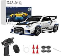 1:43 RC Drift Car 20KM/H with Gyro, 2.4G 4WD Full Proportional Alloy Sport Racing Car, Adjustable Speed, LED Lighting for Teens & Adults-D43-01