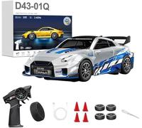 1:43 RC Drift Car 20KM/H with Gyro, 2.4G 4WD Full Proportional Alloy Sport Racing Car, Adjustable Speed, LED Lighting for Teens & Adults-D43-01