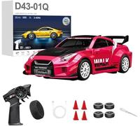 1:43 RC Drift Car 20KM/H with Gyro, 2.4G 4WD Full Proportional Alloy Sport Racing Car, Adjustable Speed, LED Lighting for Teens & Adults-D43-01