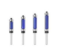 1/4in Shank Straight Router Bit Set 4pc Top Bottom Bearing Blue | Dual top and bottom bearings for guided precision cutting on wood edges and templates