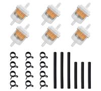 1/4Inch Motorcycle Fuel Filter Inline Kit, 6pcs 6mm Fuel Filter, 12pcs 8mm Black Hose Clamps, 6pcs 10/15cm Fuel Hose Clamps for Car Moped Motorcycle Lawn Bike Scooter