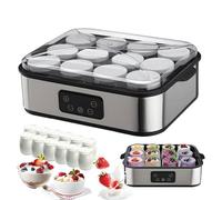 1.4L/2.5L Automatic Yogurt Maker with LED Display-Automatic Yoghurt Makers Machine with 8/12 PCS Glass Jars, 0-48h Timer & 20-50℃ Temp Adjustable, Yoghurt Maker for Fresh Homemade Yogurt(2500ml)